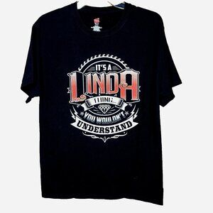 Funny Linda Graphic Tee  Hanes Size M Black Preshrunk Cotton Shirt  Gift Idea